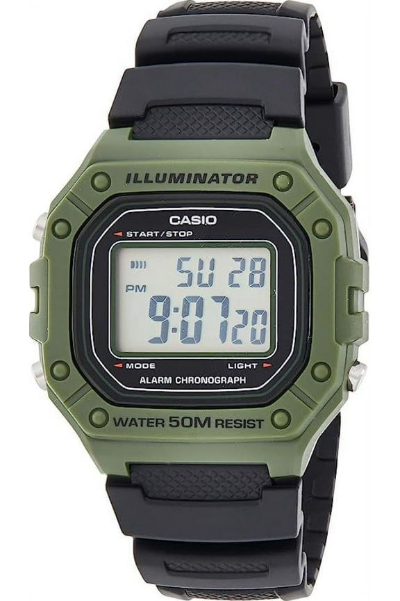 Men's Youth W-218H-3AV Black Green Resin Quartz Sport Digital Watch