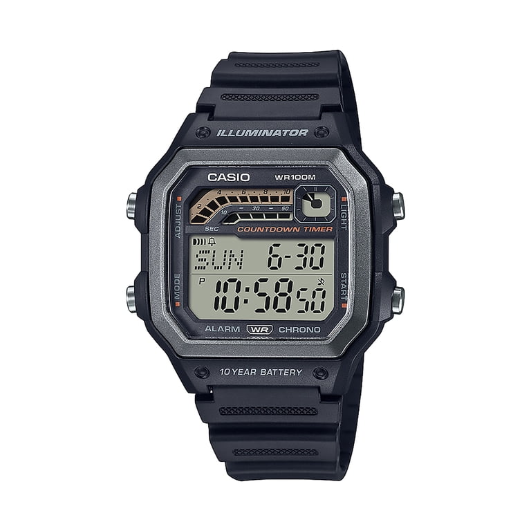 Casio, Mens LCD Sports Timer Wristwatch, WS1600H-1AV, Black