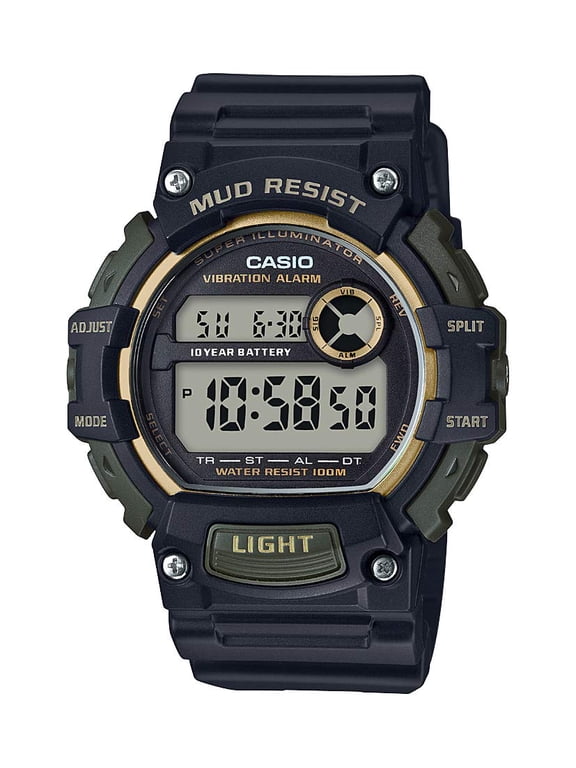 Mud Resistant Stainless Steel Quartz Watch with Resin Strap, Black, 27.6 (Model: TRT-110H-1A2VCF)