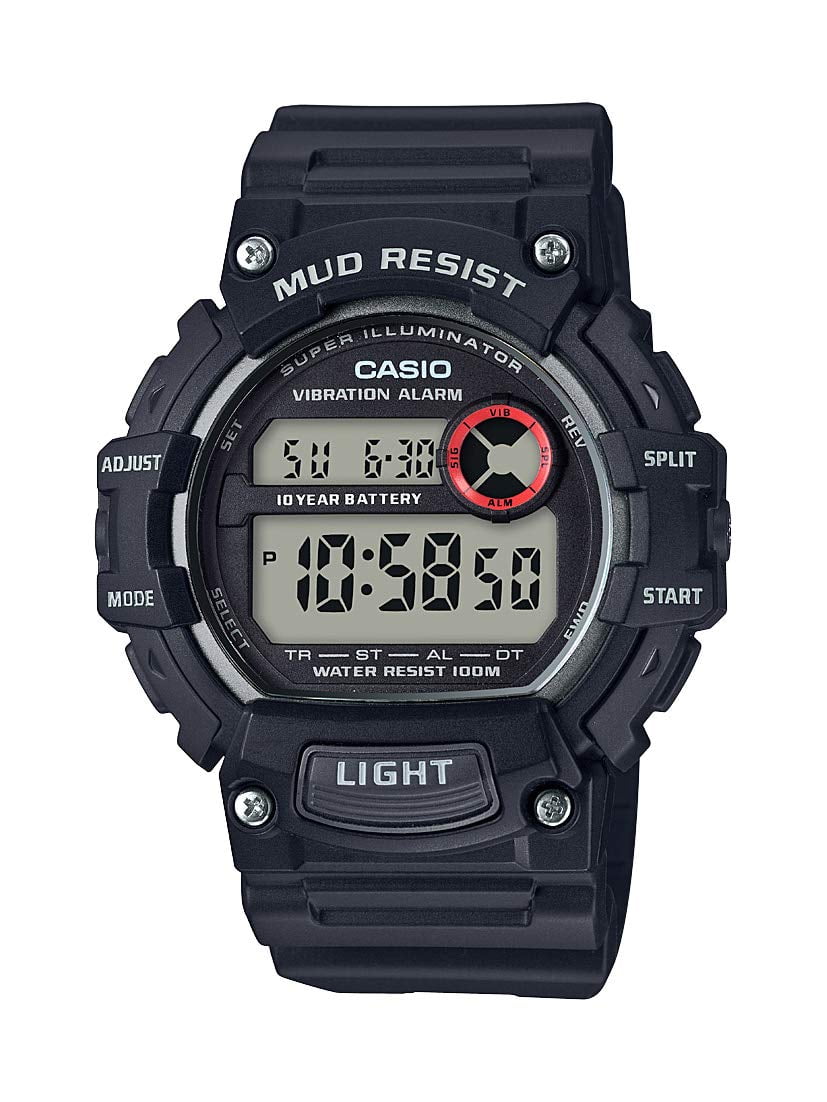 Casio Mud Resistant Stainless Steel Quartz Watch with Resin Strap, Black, 27.6 (Model: TRT-110H-1AVCF)