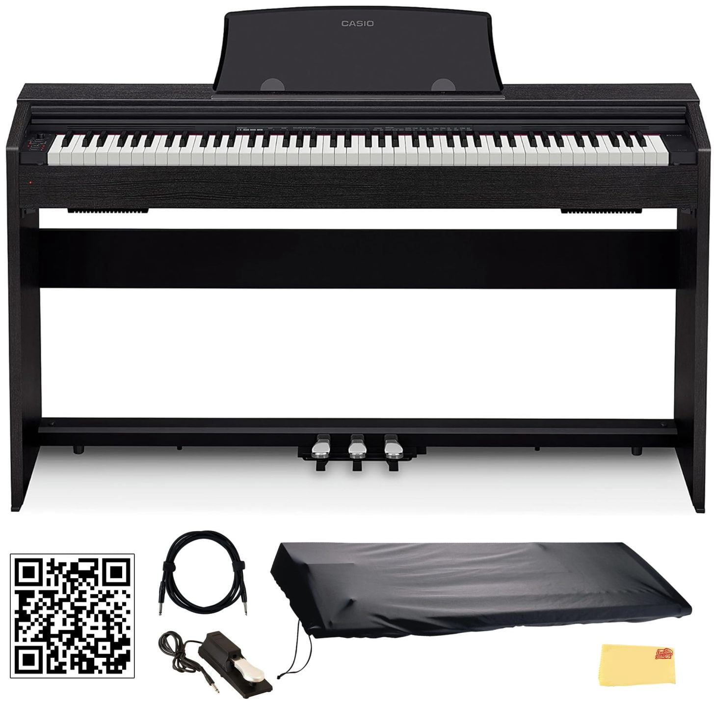 Casio PX770BK Privia 88-Key Digital Piano, Black Bundle with Sustain Pedal, Cover, Cable, Online Piano Lessons, Austin Bazaar Instructional Video and Polishing Cloth