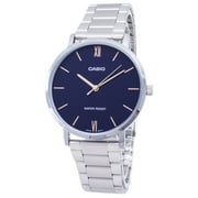 Casio Men s Silver Bracelet Analog Watch with Blue Dial - MTP-VT01D-2BUDF