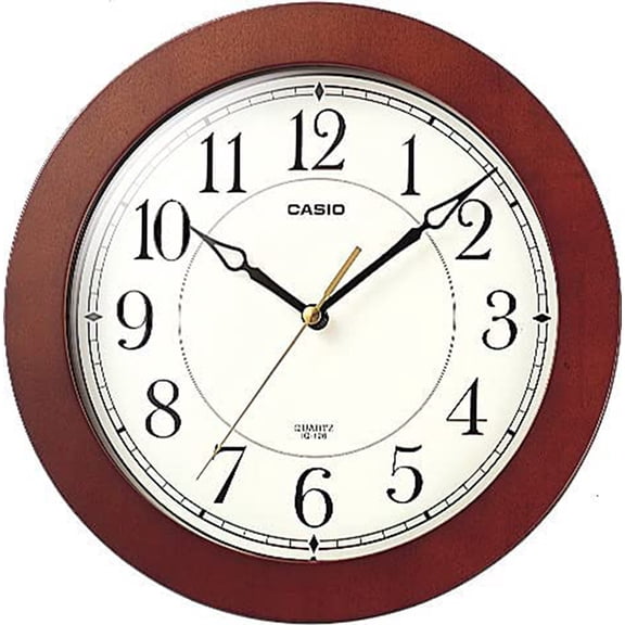 Casio Round Wood Frame White Face Easy to Read Wall No Ticking Clock IQ126-5D