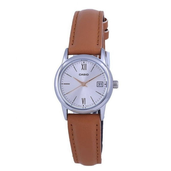 Casio Women’s Silver Dial Watch with Brown Leather Band - LTP-V002L-7B3UDF