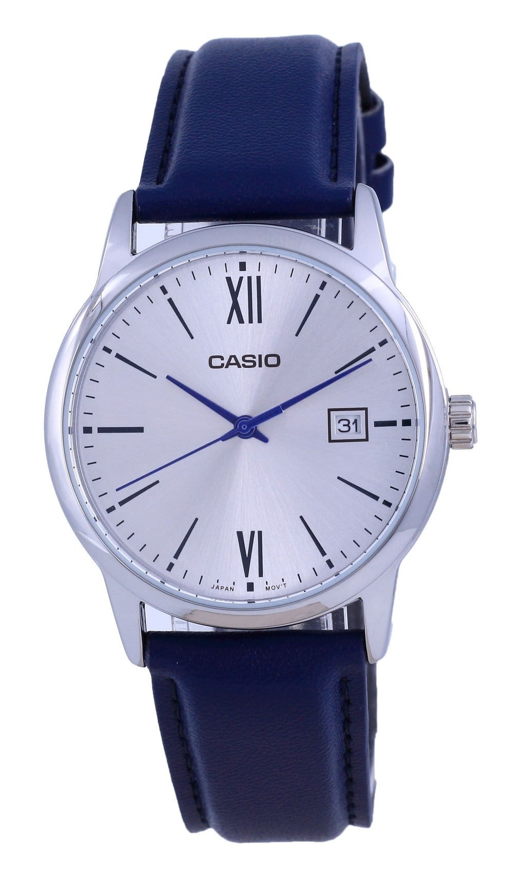 Casio Men’s Silver Dial Analog Watch with Blue Leather Strap - MTP-V002L-2B3UDF