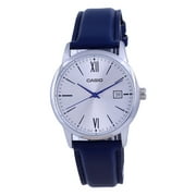Casio Men s Silver Dial Analog Watch with Blue Leather Strap - MTP-V002L-2B3UDF