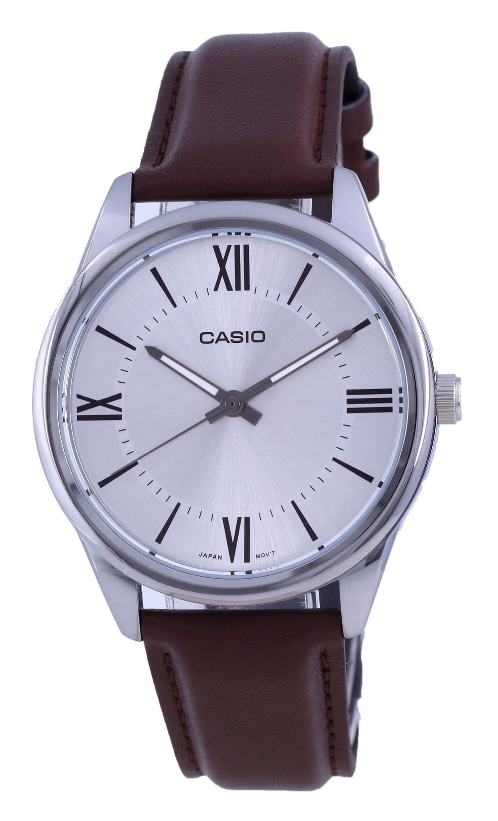 Casio Men’s Silver Dial Brown Leather Strap Watch - Casio MTP‑V005L‑7B5UDF