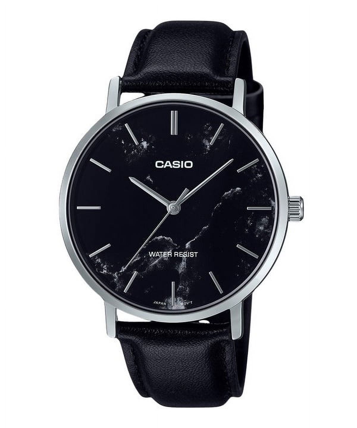 Casio Standard Analog Black Leather Strap Marble Inspired Black