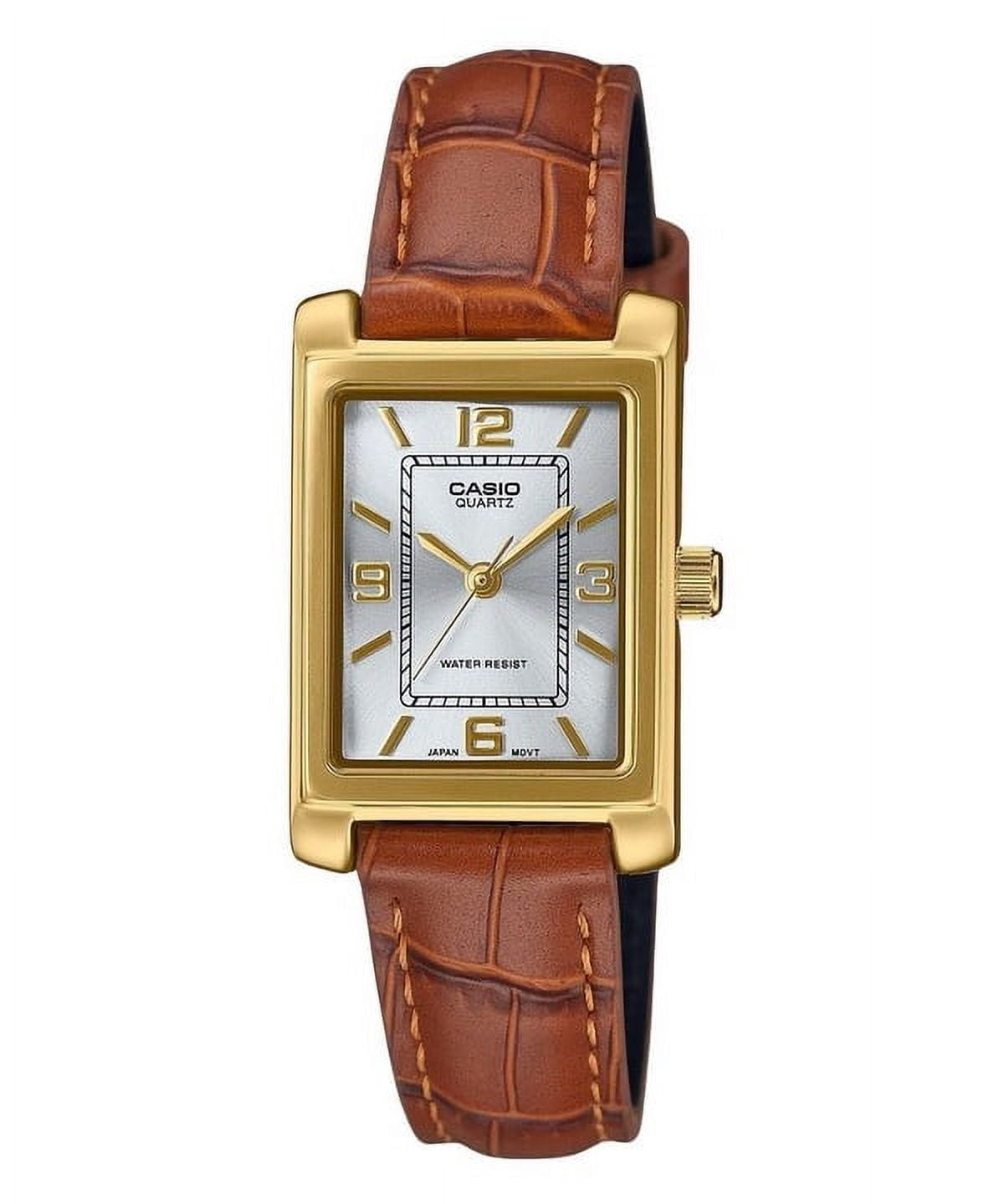 Casio Women's Silver Dial Analog Watch Brown Leather Band - LTP-1234GLL-7ADF
