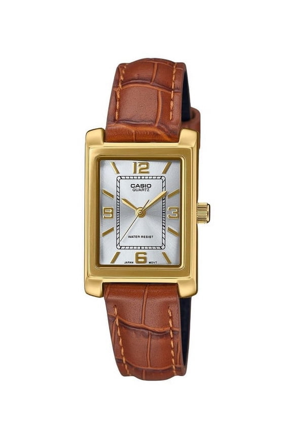 Standard Analog Brown Leather Strap Silver Dial Quartz LTP-1234GLL-7A Women's Watch