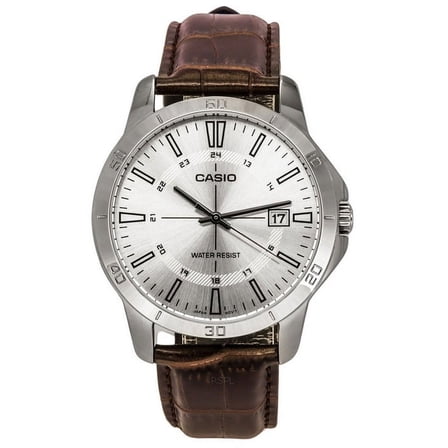 Casio Standard Analog Brown Leather Strap Silver Dial Quartz MTP-V004L-7C Men's Watch
