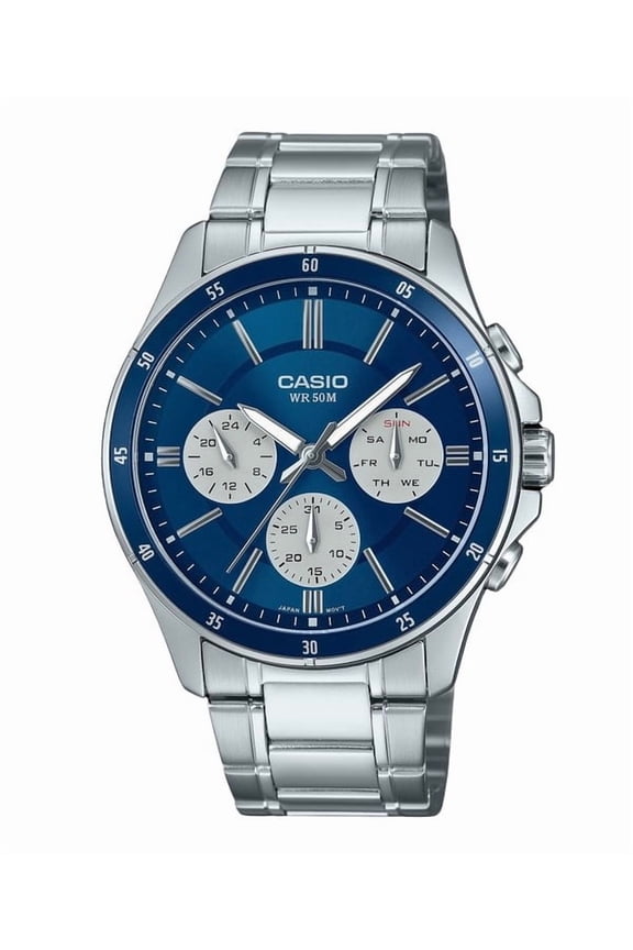 Standard Analog Ion Plated Stainless Steel Blue Dial Quartz MTP-1374D-2A3V Men's Watch