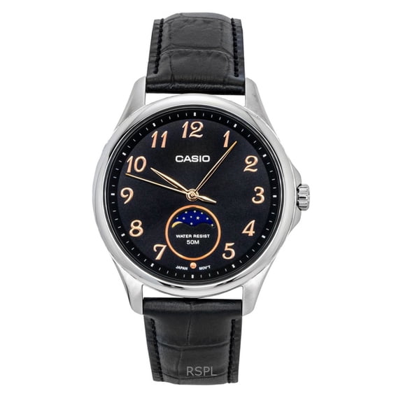 Casio Mens Black Moon Phase Analog Leather Strap Watch - MTP-M110L-1AVDF