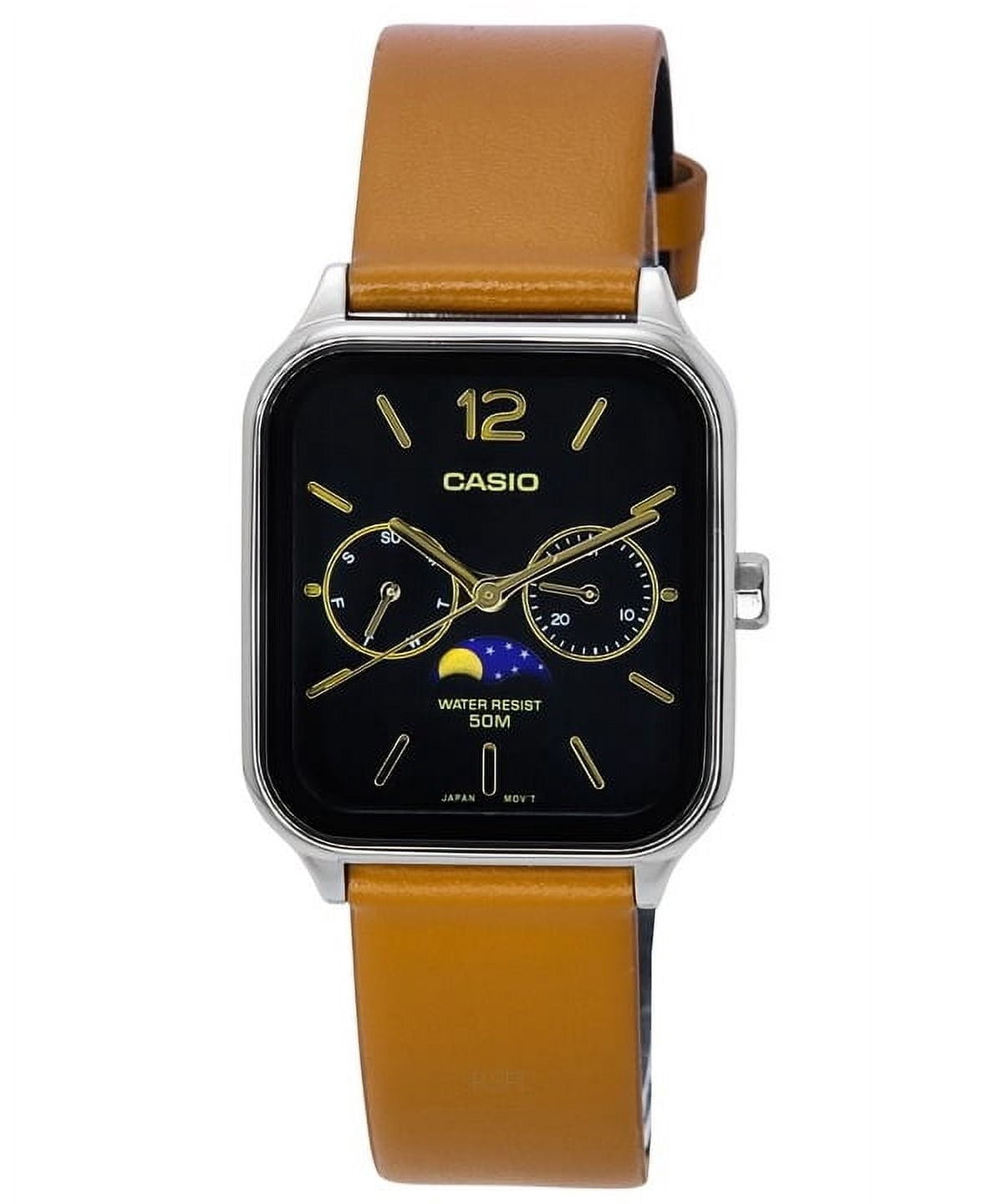 時計 CASIO MTP-M305L 1A STANDARD MENS Casio Men's Watch, Black Dial, Moon Phase, Leather Strap, Quartz