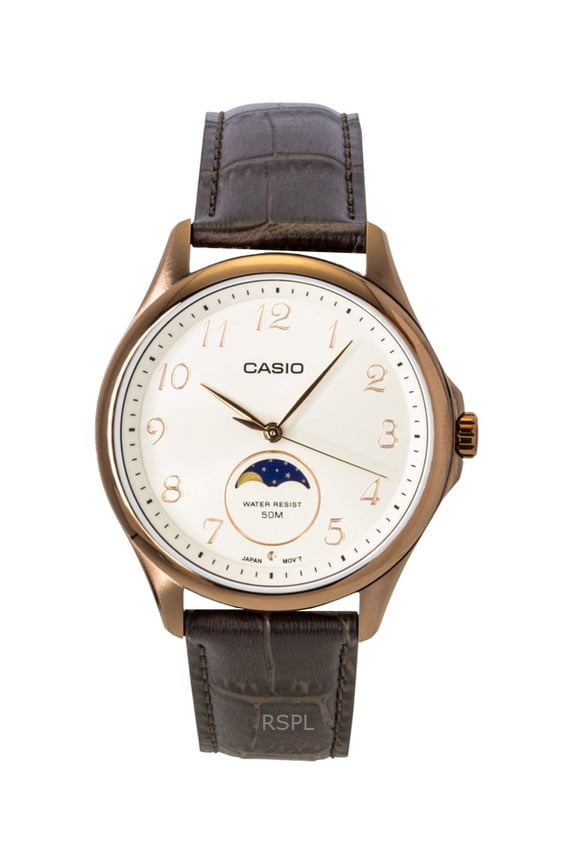Standard Analog Moon Phase Leather Strap Ivory Dial Quartz MTP-M110RL-5AV Men's Watch