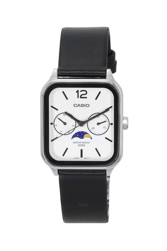 Standard Analog Moon Phase Leather Strap White Dial Quartz MTP-M305L-7A Men's Watch