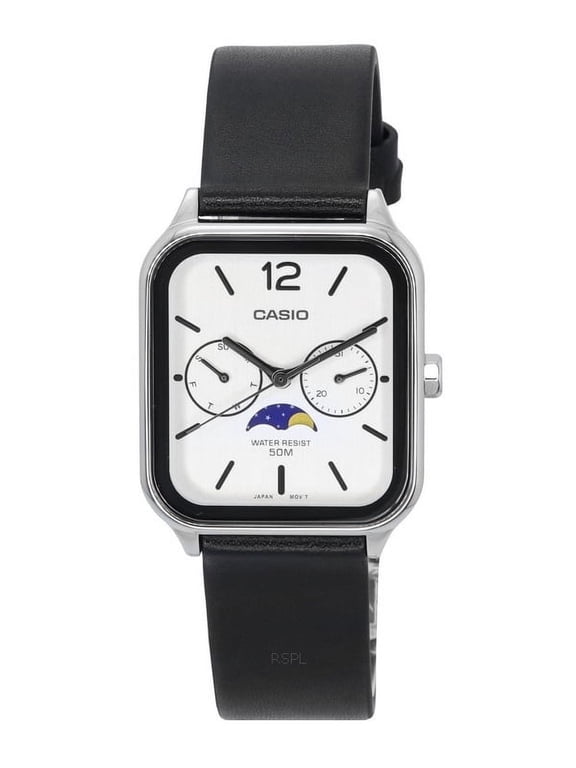 Standard Analog Moon Phase Leather Strap White Dial Quartz MTP-M305L-7A Men's Watch