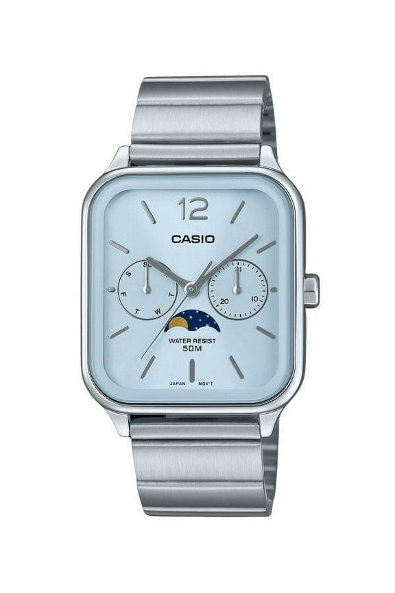 MTP-M305D-2AV Standard Analog Moon Phase Stainless Steel Baby Blue Dial Quartz Men's Watch