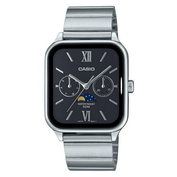 Casio Standard Analog Moon Phase Stainless Steel Black Dial Quartz MTP-M305D-1A2V Men's Watch
