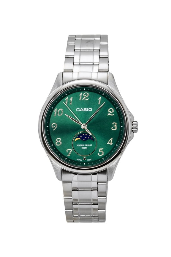 Standard Analog Moon Phase Stainless Steel Green Dial Quartz MTP-M110D-3AV Men's Watch