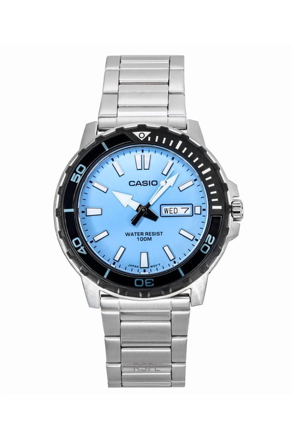 Standard Analog Stainless Steel Aqua Blue Dial Quartz MTD-125D-2A3V 100M Men's Watch