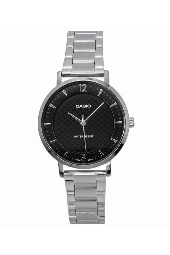 Womens Black Dial Stainless Steel Bracelet Watch - LTP-VT04D-1ADF