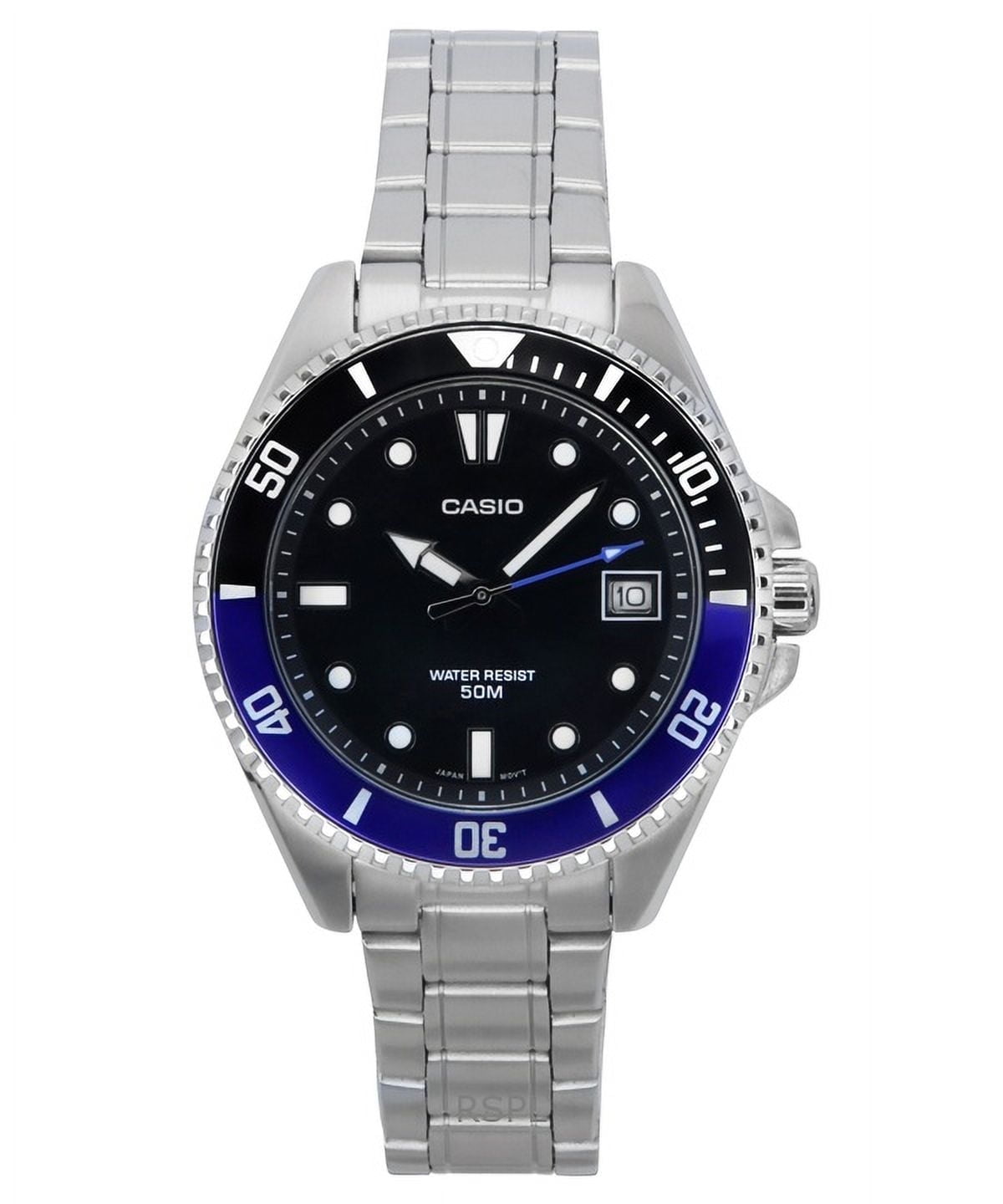 Casio Men’s Stainless Steel Watch with Black Dial and Black-Blue Bezel -