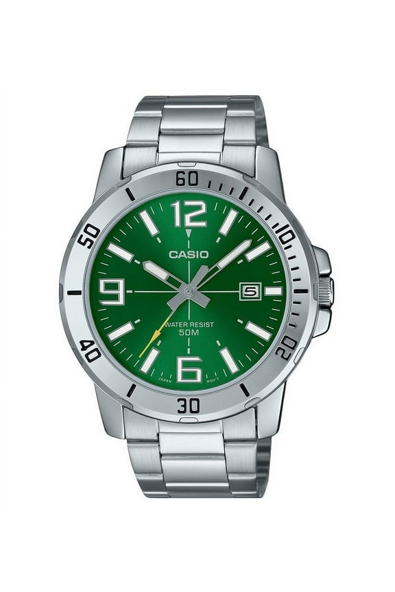 Mens Green Dial Stainless Steel Analog Watch - MTP-VD01D-3BVUDF