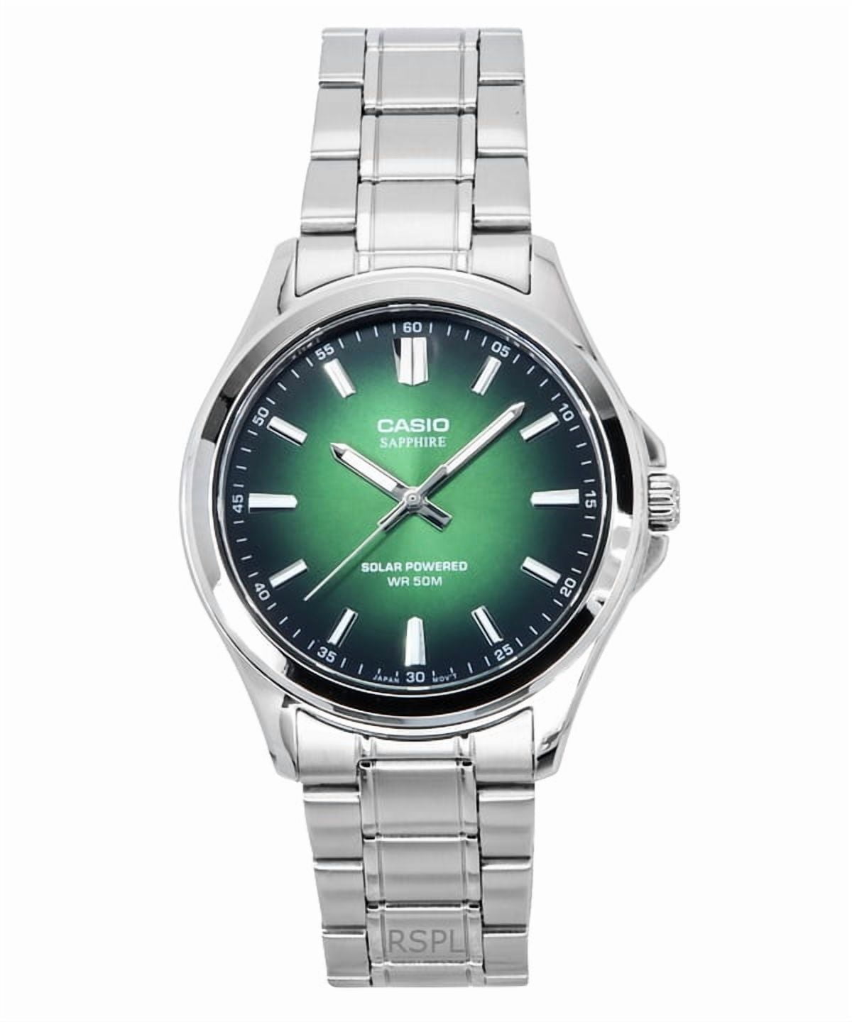 Casio Standard Analog Stainless Steel Green Dial Solar MTS-RS100D-3AV Men's Watch