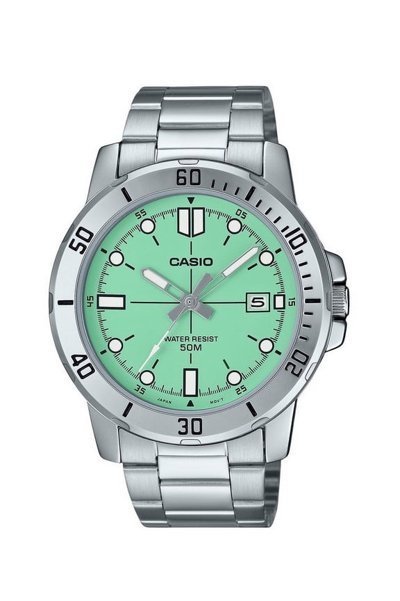 Mens Green Dial Analog Watch with Stainless Steel Bracelet -