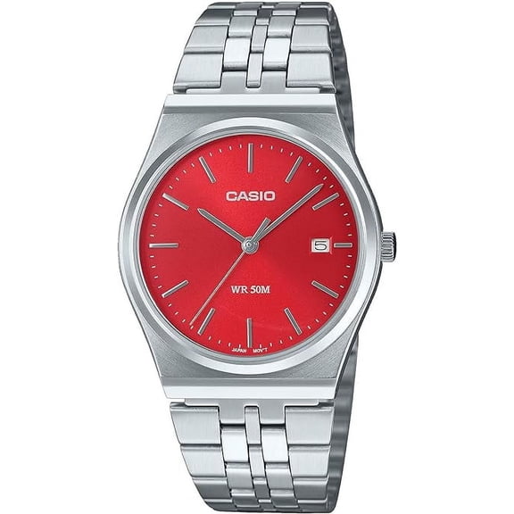 Casio Mens Stainless Steel Watch with Red Dial - MTP-B145D-4A2VDF