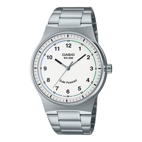 Casio Standard Analog Stainless Steel White Dial Solar MTP-RS105D-7BV Men's Watch
