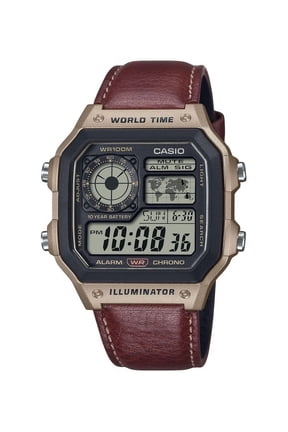 Standard Digital World Time Leather Strap Quartz AE-1200WHL-5AV 100M Men's Watch