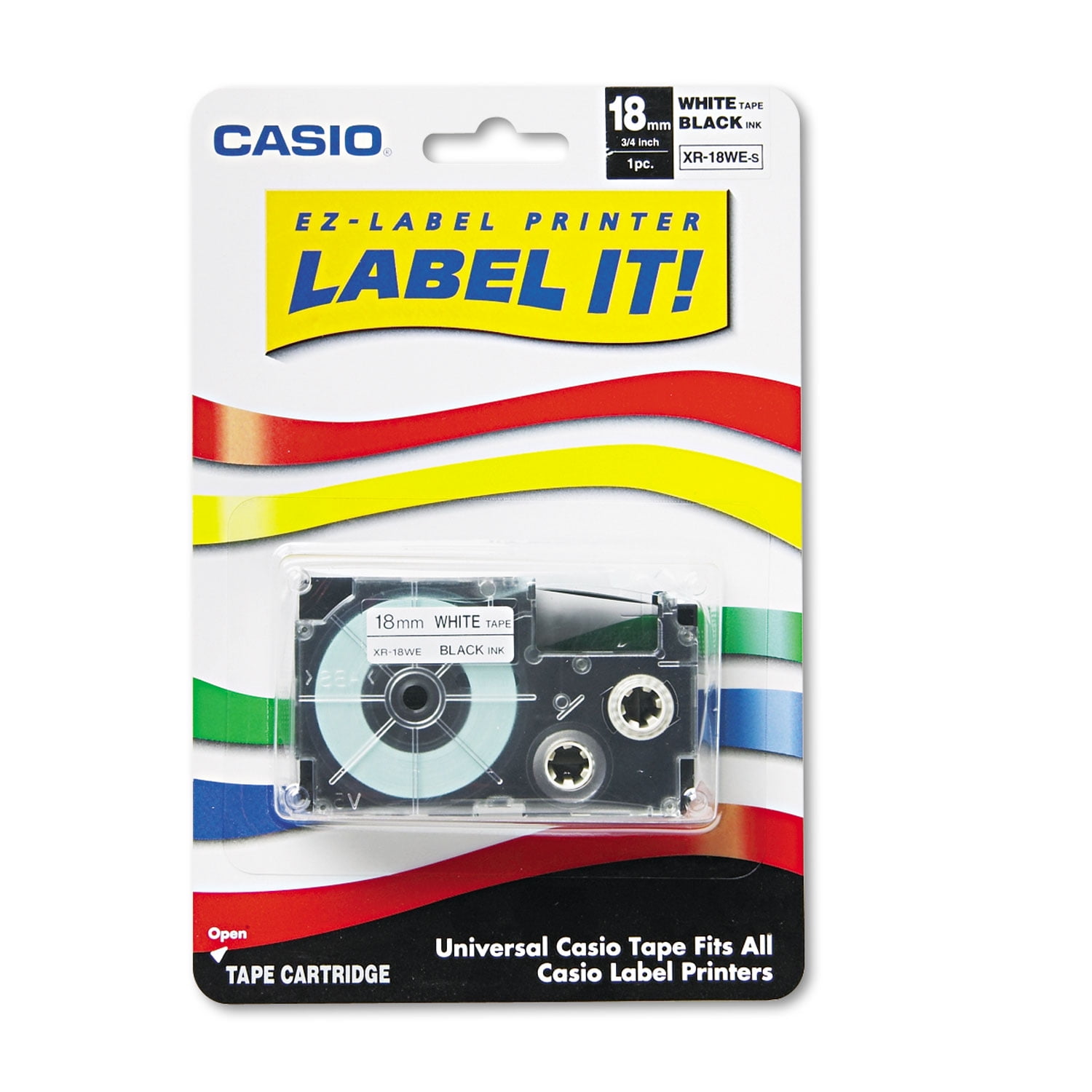 Casio Tape Cassette for KL Label Makers, 3/4in x 26ft, Black on White