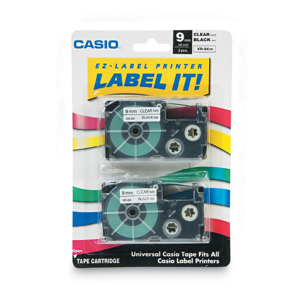 Casio Tape Cassettes for KL Label Makers, 0.37" x 26 ft, Black on Clear