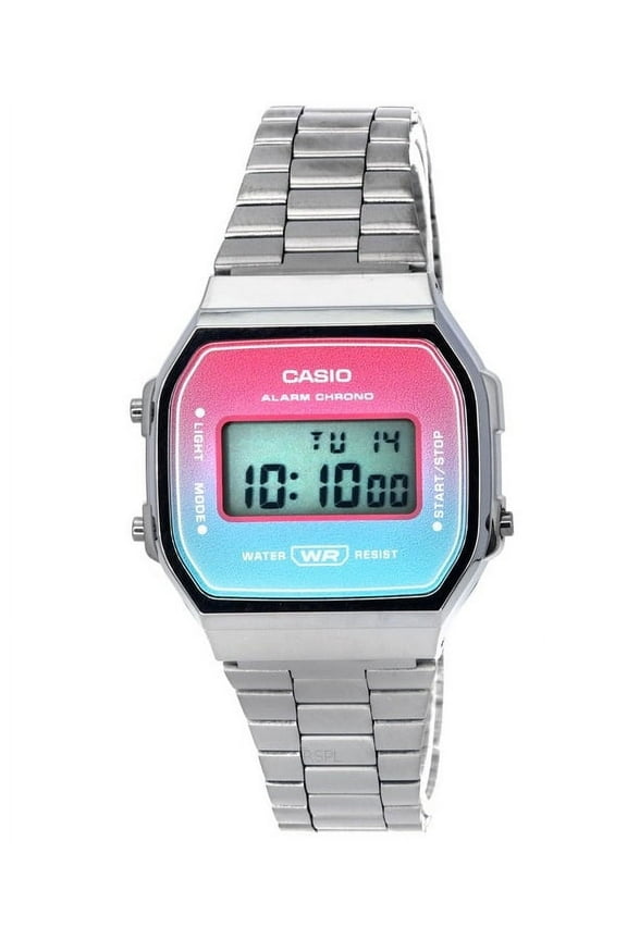 Unisex 17 mm Vintage Digital Stainless Steel Bracelet Wristwatches, Multicolor, (A168WERB-2A)