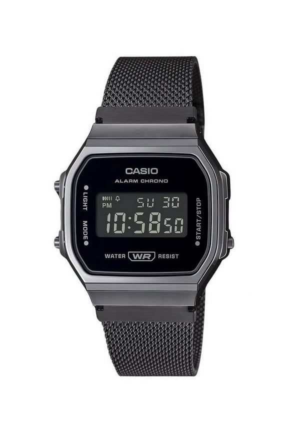 Unisex 21 Mm Vintage Stainless Steel Mesh Bracelet Wristwatches, Black, (A168WEMB-1B)