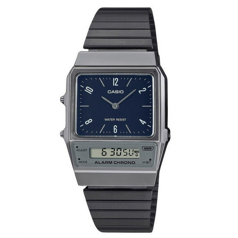 Casio Vintage Analog Digital Dual Time Stainless Steel Bracelet Blue Dial Quartz AQ 800EB 2A Unisex Watch