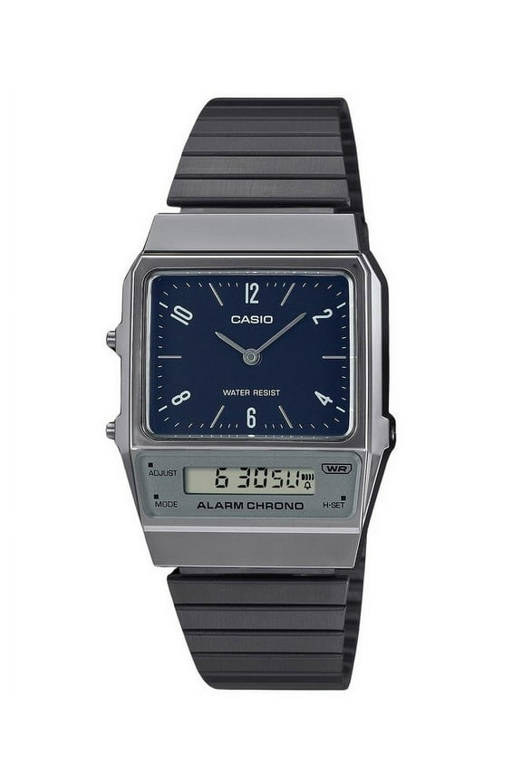 Vintage Analog Digital Dual Time Stainless Steel Bracelet Blue Dial Quartz AQ-800EB-2A Unisex Watch