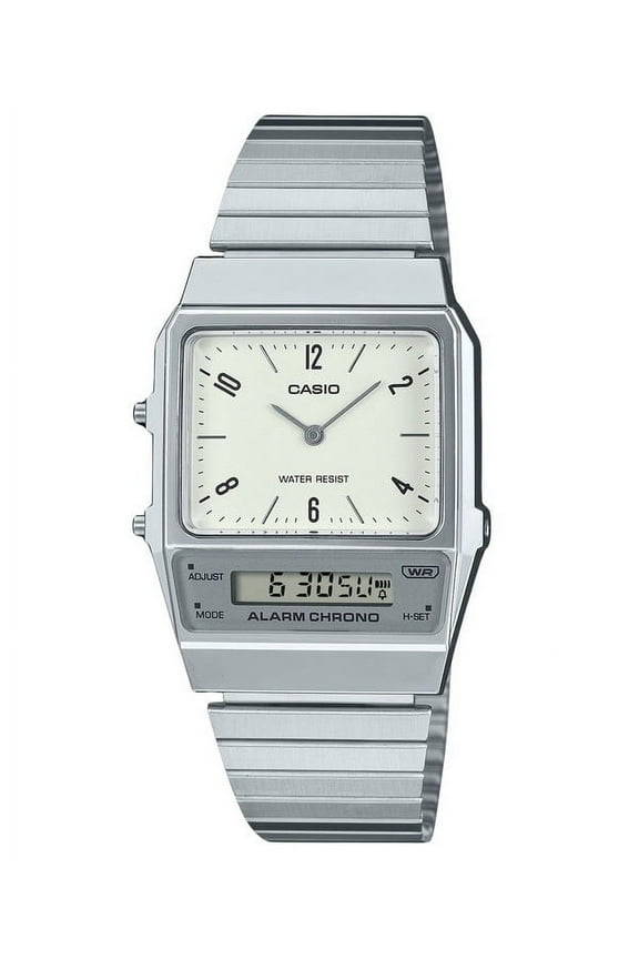 Vintage Analog Digital Dual Time Stainless Steel Bracelet White Dial Quartz AQ-800E-7A2 Unisex Watch