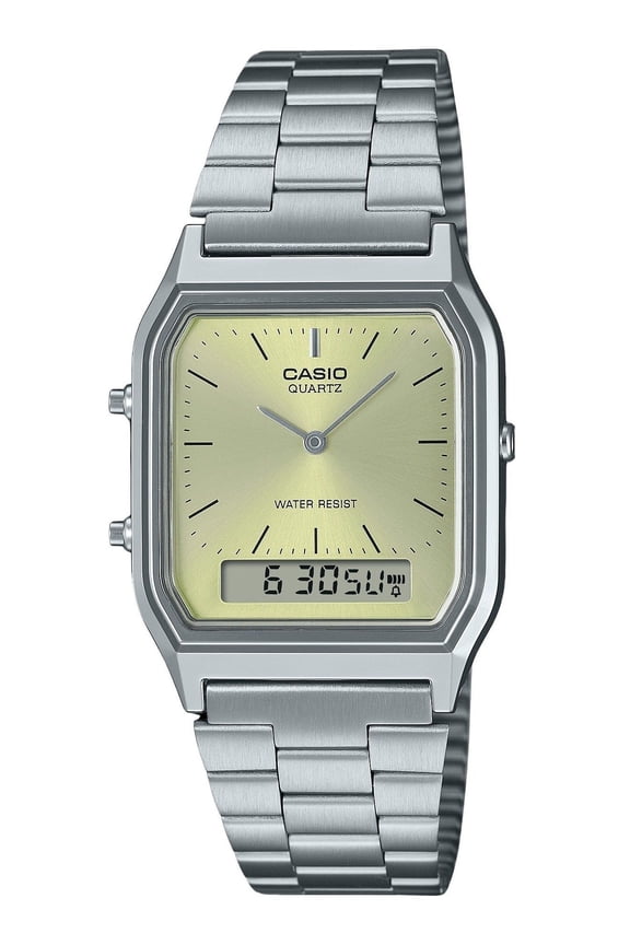 Vintage Analog Digital Light Champagne Dial Quartz AQ-230A-9AMQY Unisex Watch