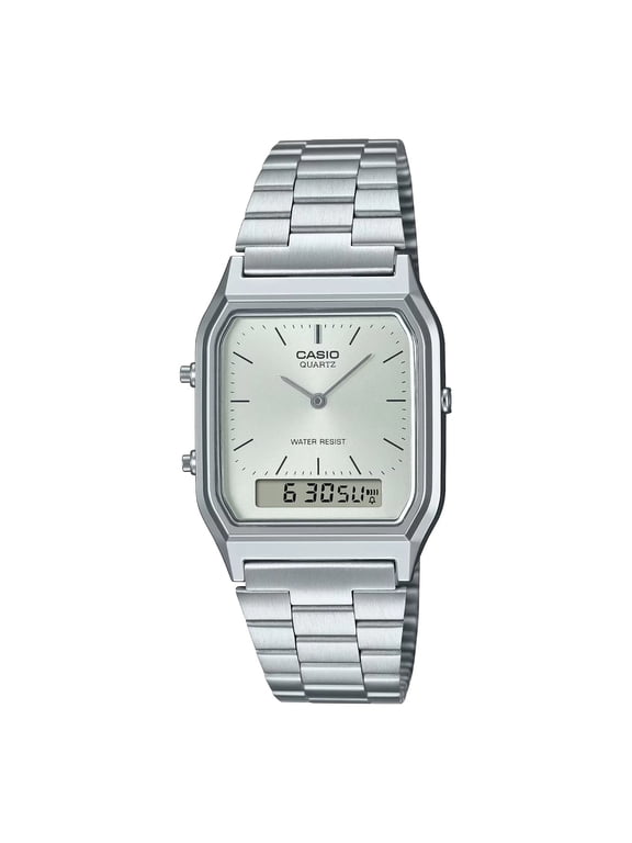 Vintage Analog Digital Silver Dial Stainless Steel Watch AQ-230A-7AMQY