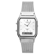 Casio Vintage Analog Digital Stainless Steel Mesh Bracelet Silver Dial Quartz AQ-230EM-7A Unisex Watch