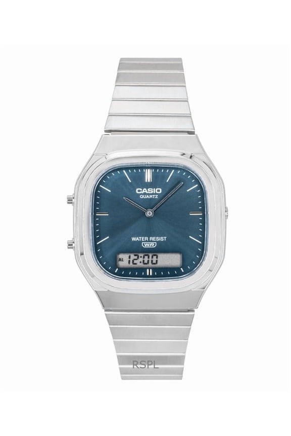 Vintage Analog Digital Stainless Steel Sky Blue Dial Quartz AQ-240E-3A Unisex Watch