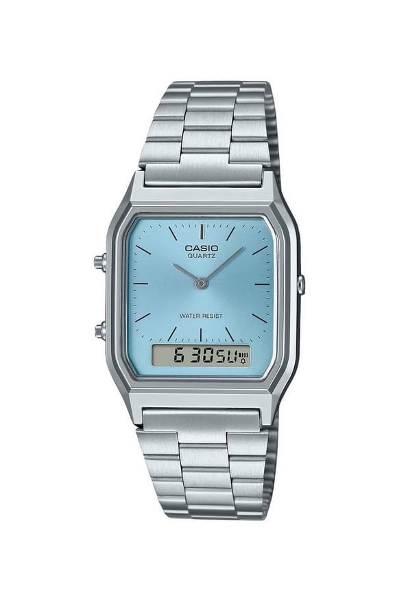 Vintage Analog Digital Turquoise Blue Dial Quartz AQ-230A-2A1 Women's Watch