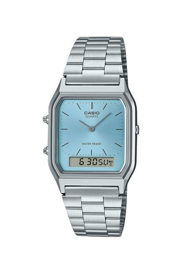 Vintage Analog Digital Turquoise Blue Dial Quartz AQ-230A-2A1 Women's Watch