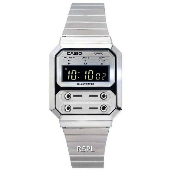 Casio Vintage Digital Stainless Steel Quartz A100WE-7B A100WE-7B Unisex Watch