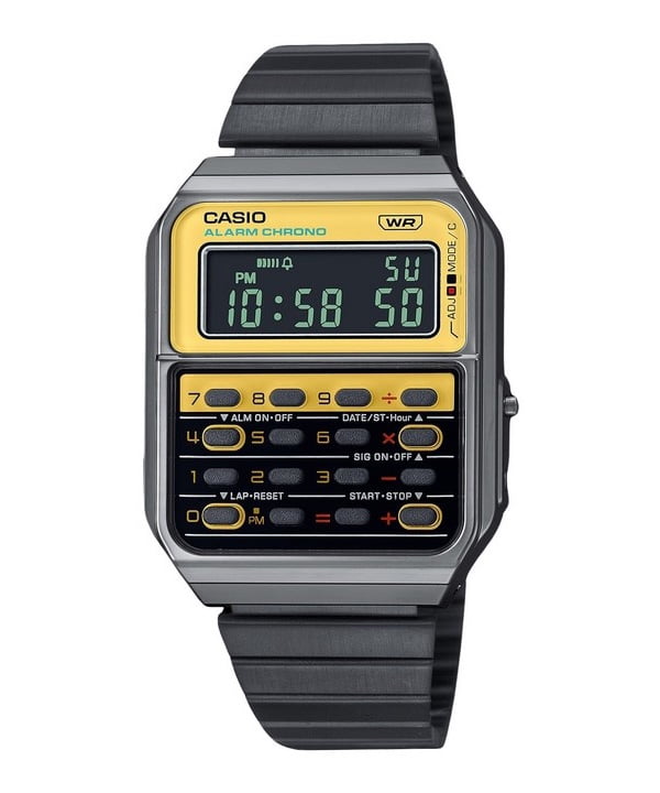 Casio Vintage Heritage Colors Digital Stainless Steel Quartz CA 500WEGG 9B Unisex Calculator Watch