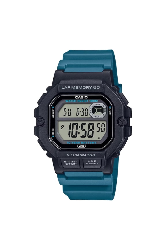 Mens Black and Teal Digital Sport Watch with Grey Dial - WS-1400H-3AVCF