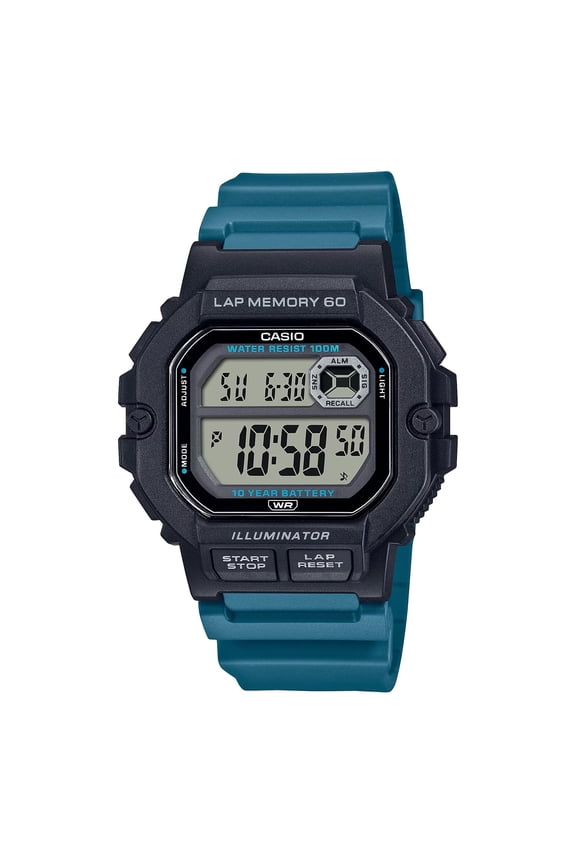 Mens Black and Teal Digital Sport Watch with Grey Dial - WS-1400H-3AVCF